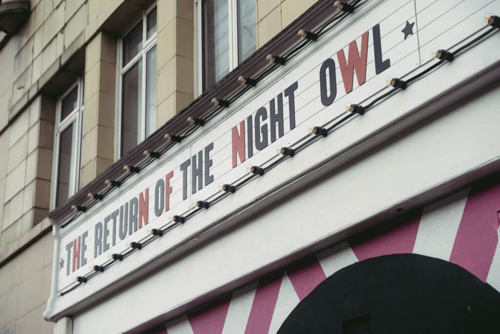 photo of the outside of The Night Owl Finsbury Park reading ''the return of the night owl''